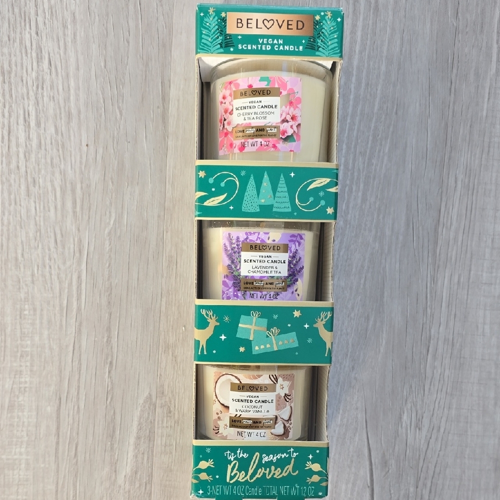 Vegan Scented Candle Set - CHERRY BLOSSOM, LAVENDER,COCONUT